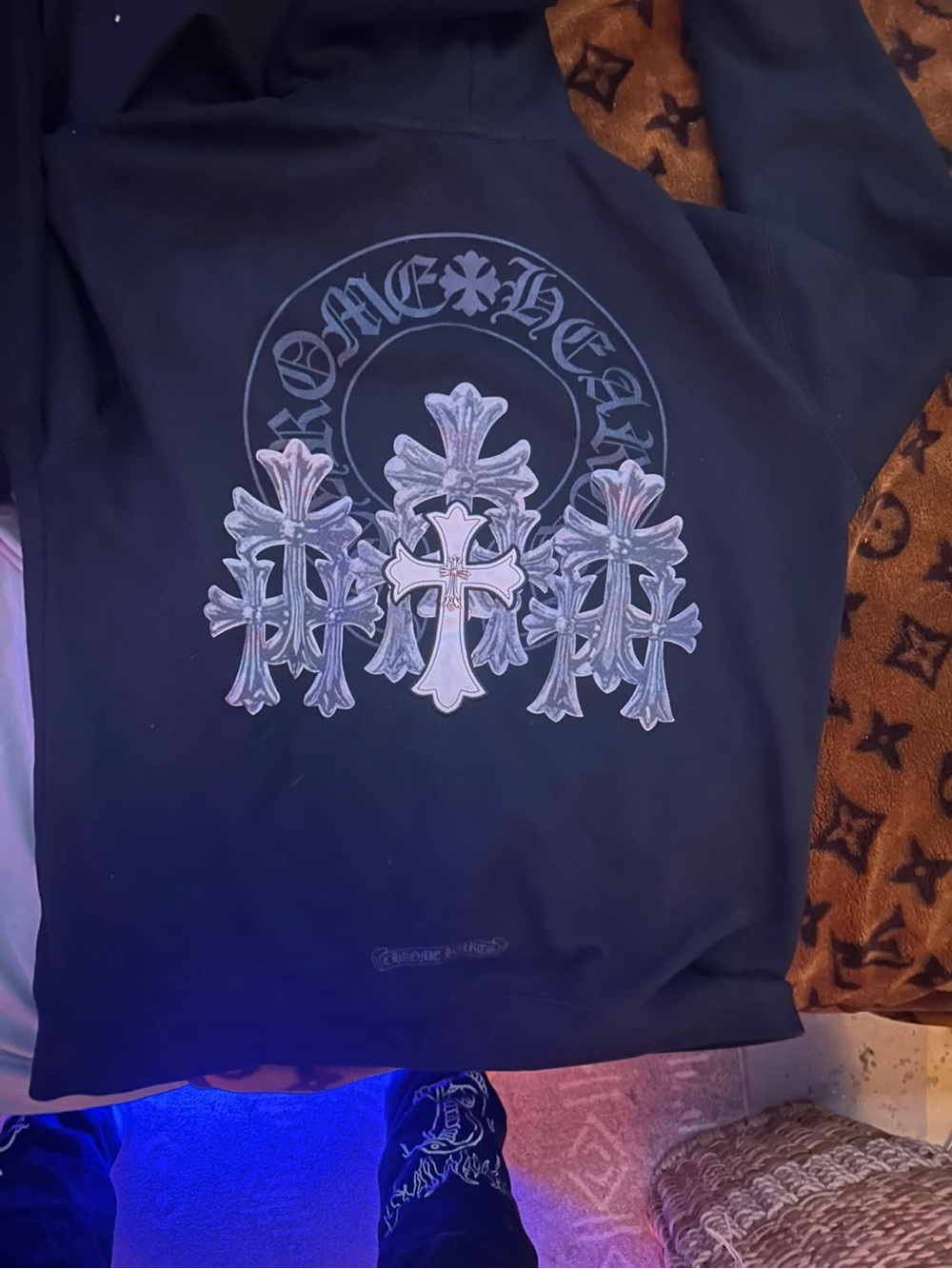 Chrome Hearts Black Hoodie with Silver Cross Cluster Graphic and Logo